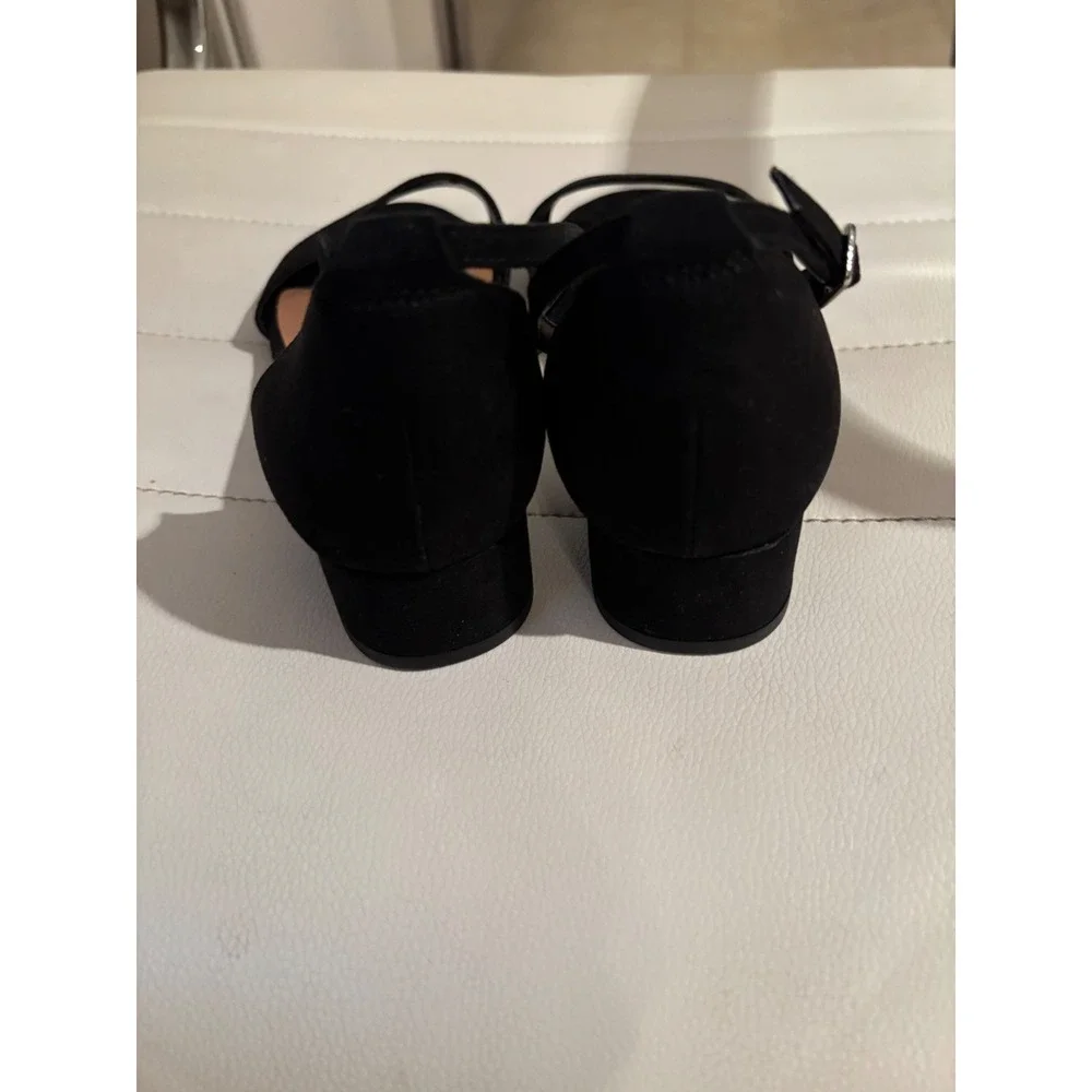 GB Girls Black Faux Suede Ankle Strap Block Heel Dress Sandals Size 3M
